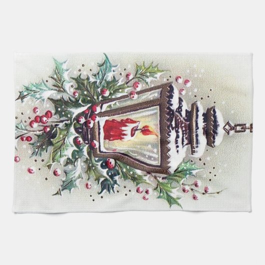 retro vintage kerstlantaarn theedoek (Horizontaal)