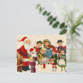 retro vintage kerstman en kinder briefkaart (Staand voorkant)