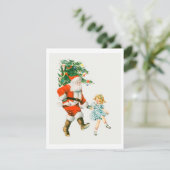 Retro Vintage Kerstman en meisje Feestdagenkaart (Staand voorkant)