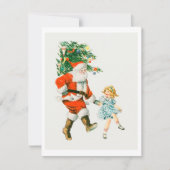 Retro Vintage Kerstman en meisje Feestdagenkaart (Voorkant)