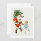 Retro Vintage Kerstman en meisje Feestdagenkaart (Voorkant / Achterkant)