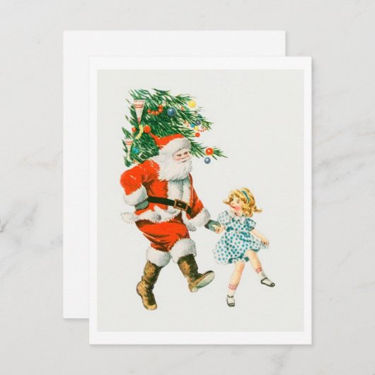 Retro Vintage Kerstman en meisje Feestdagenkaart (Voorkant / Achterkant)