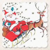 Retro vintage Kerstman en slee Kartonnen Onderzetters (Voorkant)