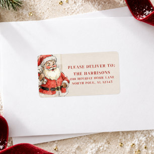 Retro Vintage Kerstman Gepersonaliseerd Kerstadres Etiket