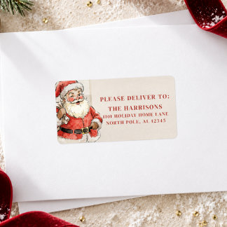 Retro Vintage Kerstman Gepersonaliseerd Kerstadres Etiket