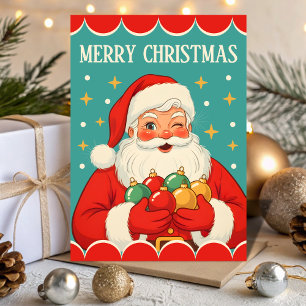 Retro Vintage Kerstman Glitter Kerstmis Feestdagen Kaart