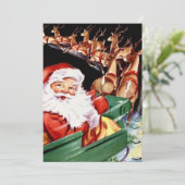 Retro Vintage Kerstman in Sleigh Feestdagenkaart (Staand voorkant)