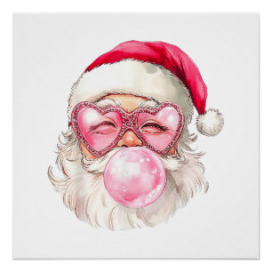 Retro Vintage Kerstman Kerst Bubbelgom Roze Zonneb Perfect Poster