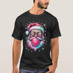 Retro Vintage Kerstman Kerst Bubbelgom Roze Zonneb T-shirt
