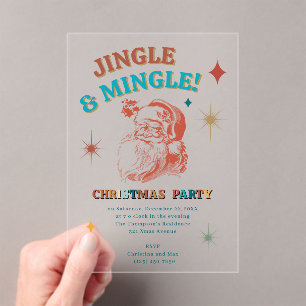 Retro Vintage Kerstman Kerstfeest Jingle Mingle Acryl Uitnodigingen