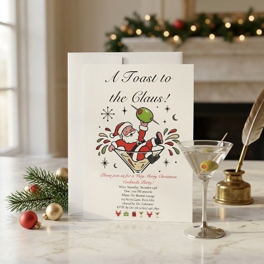 Retro Vintage Kerstman Martini Kerstcocktail Kaart