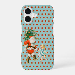 Retro Vintage Kerstman & Meisje Kerstmis iPhone 16 Hoesje