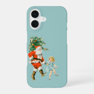 Retro Vintage Kerstman & Meisje Kerstmis iPhone 16 Hoesje