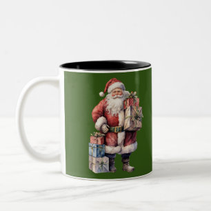 Retro Vintage Kerstman met Aangename Geschenken Tweekleurige Koffiemok