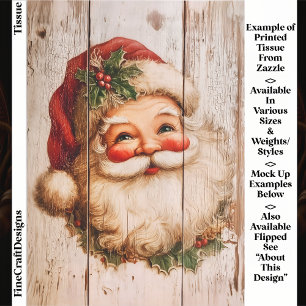 Retro Vintage Kerstman op Rustiek Hout EL1L Decoup Tissuepapier
