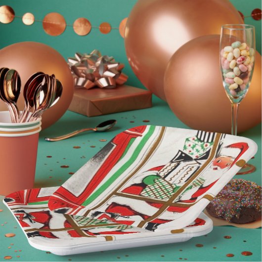 Retro vintage kerstman papieren bordje (Multi)