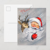 Retro vintage Kerstman rendier briefkaart (Voorkant / Achterkant)