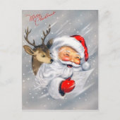 Retro vintage Kerstman rendier briefkaart (Voorkant)