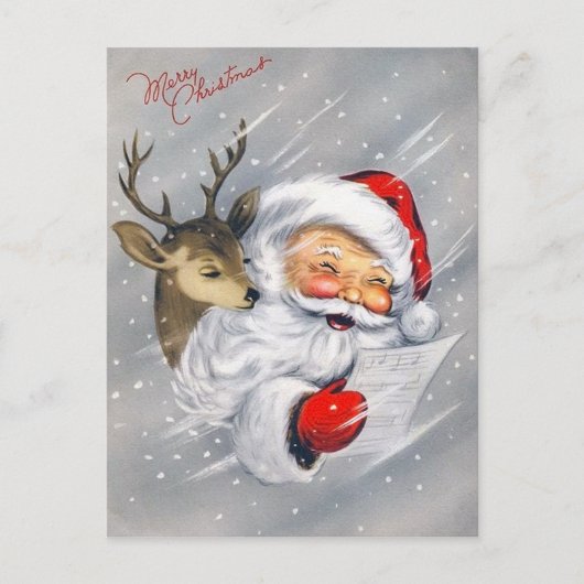 Retro vintage Kerstman rendier briefkaart (Voorkant)