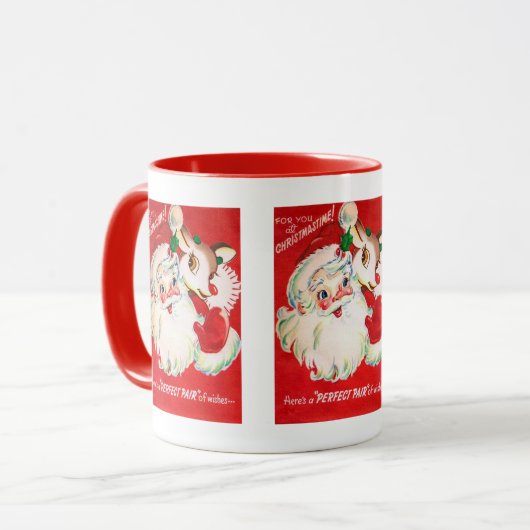 Retro Vintage Kerstman Rendier mok (Voorkant links)