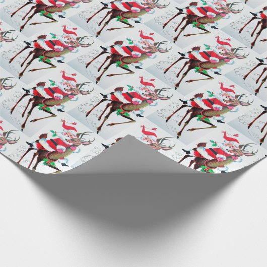 Retro vintage kerstman rendierfeest cadeaupapier (Hoek)