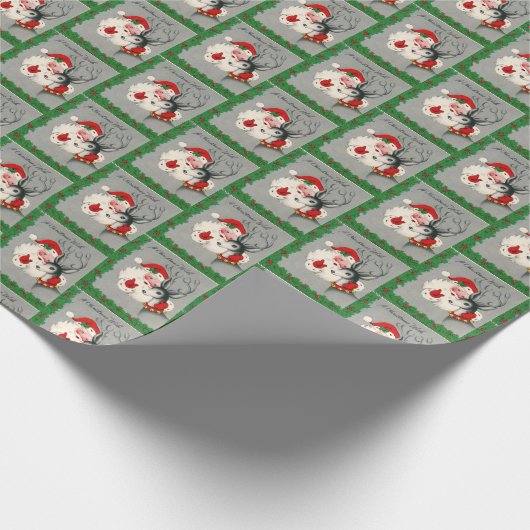 retro vintage kerstman rendiertiel cadeaupapier (Hoek)