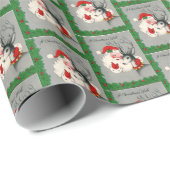 retro vintage kerstman rendiertiel cadeaupapier (Rol Hoek)