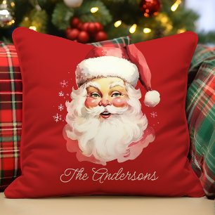 Retro Vintage Kerstman Rood Kerstfeest Kussen
