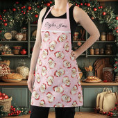 Retro Vintage Kerstman Roze Gepersonaliseerd Schort