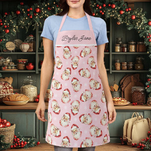 Retro Vintage Kerstman Roze Gepersonaliseerd Schort