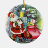 retro vintage kerstman - sinterklaas - sentiment keramisch ornament (Voorkant)