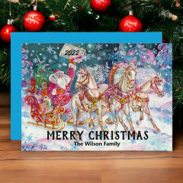 Retro Vintage Kerstman slee Custom Prettig Kerstfe Feestdagenkaart