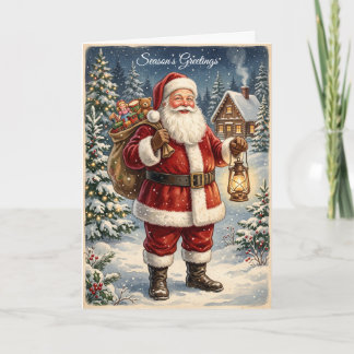 Retro Vintage Kerstman Vakantietekaart Feestdagen Kaart