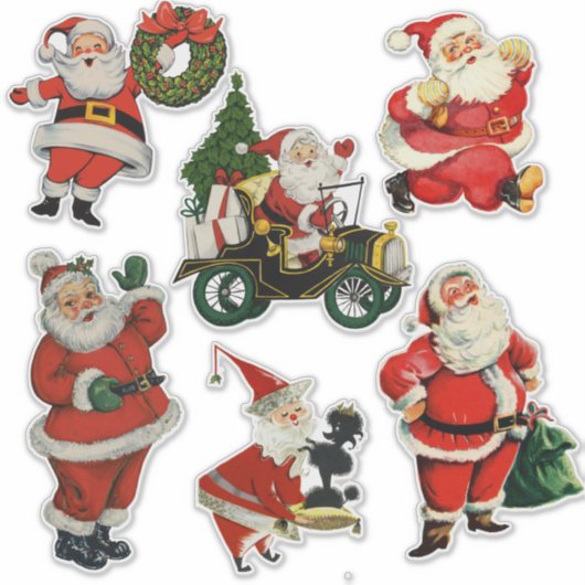 Retro Vintage Kerstmannen Extra Groot Sticker (Voorkant)