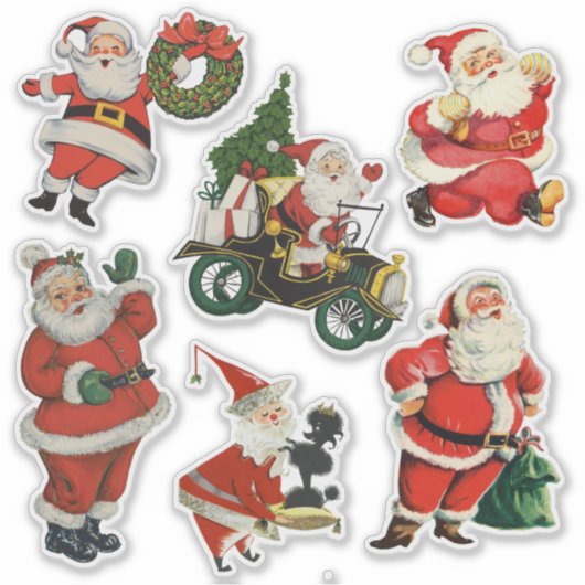 Retro Vintage Kerstmannen Groot Sticker (Voorkant)