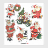 Retro Vintage Kerstmannen Groot Sticker (Vel)