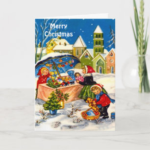 Retro Vintage-kerstmarkt Feestdagen Kaart