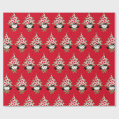 Retro Vintage Kerstmeisje met Boom Pet Cadeaupapier (Vlak)