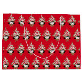 Retro Vintage Kerstmeisje met Boom Pet Groot Cadeauzakje (Achterkant)