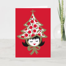 Retro Vintage Kerstmeisje met Boom Pet