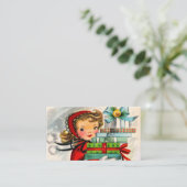 Retro Vintage-kerstmeisje met visitekaartje (Staand voorkant)