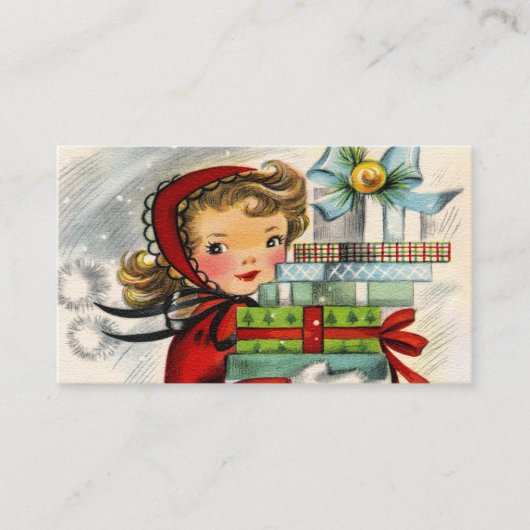 Retro Vintage-kerstmeisje met visitekaartje (Voorkant)