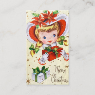 Retro Vintage-kerstmeisje met visitekaartje