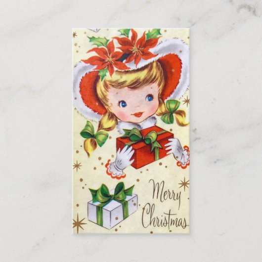 Retro Vintage-kerstmeisje met visitekaartje (Voorkant)