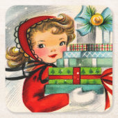 Retro Vintage-kerstmeisje Vrijdag onderzetter (Voorkant)