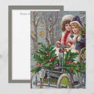 retro vintage kerstmeisjes zeggen : " ik voel me " notitiekaartje