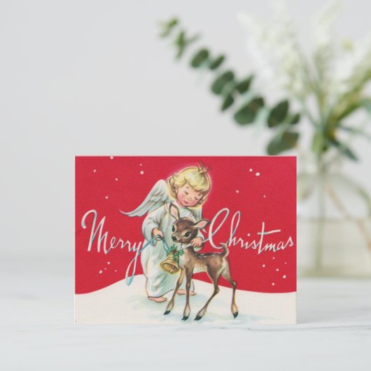 retro vintage Kerstmis Angel Feestdagenkaart (Staand voorkant)