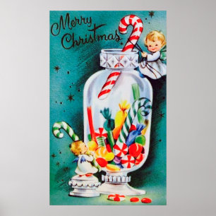Retro vintage Kerstmis Angels en snoep poster
