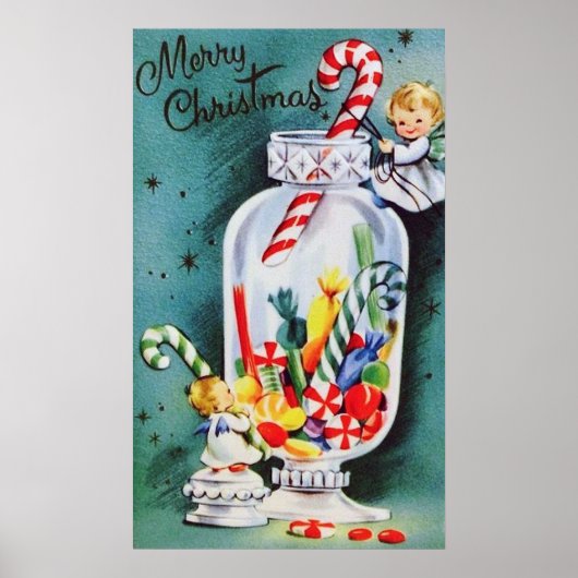 Retro vintage Kerstmis Angels en snoep poster (Voorkant)