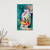 Retro vintage Kerstmis Angels en snoep poster (Keuken)